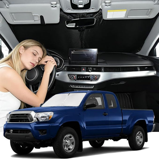 Windshield Sunshade for Toyota Tacoma 2005-2015 Sun Shade Car Windshield Accessories Upgrade 4 Layers Blocks UV Rays Custom Fit Tacoma 240T Car Window Shades Front Windshield Keep Cool Foldable