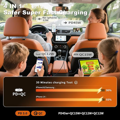Retractable Car Charger, 4 in 1 Car Charger USB C Fast Charge, Cigarette Lighter USB Charger, Travel Essentials Car Accessories Gifts for Men Women for iPhone 17 16 15 14 13 12 Pro Max, Samsung