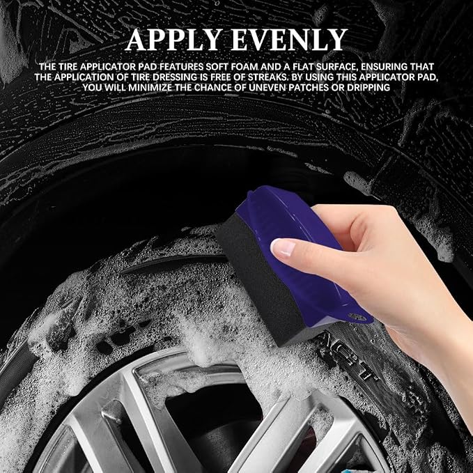 Tire Dressing Applicator, Tire Shine Applicator, Wheel Waxing Wipe Polishing Sponge with Lid, Car Accessories Reusable Wheel Detailing Foam Fit for Vehicle Waxing Polishing Cleaning (Blue)