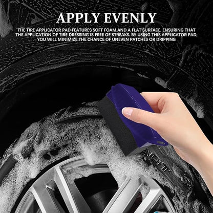 Tire Dressing Applicator, Tire Shine Applicator, Wheel Waxing Wipe Polishing Sponge with Lid, Car Accessories Reusable Wheel Detailing Foam Fit for Vehicle Waxing Polishing Cleaning (Blue)