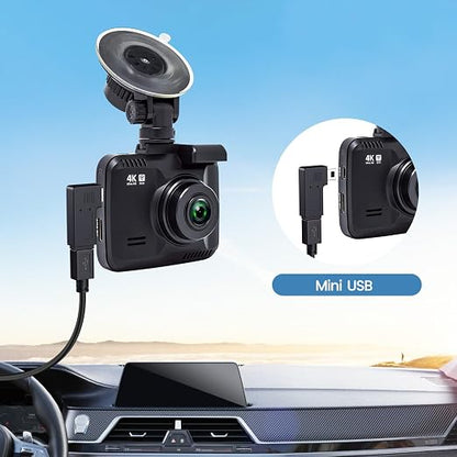 Dash Cam Power Cord Mini USB for Rove R2-4K, 11.5 ft Cable for Rexing V1 Camera, with USB C Adapter