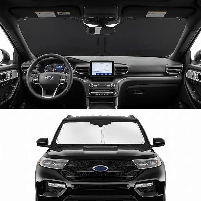 Custom Fit Windshield Sun Shade for Ford Explorer 2020-2026 | Perfect Vehicle Fit, Cooler Interior, Blocks UV Rays, Stronger Frame, Easy Fold & Store