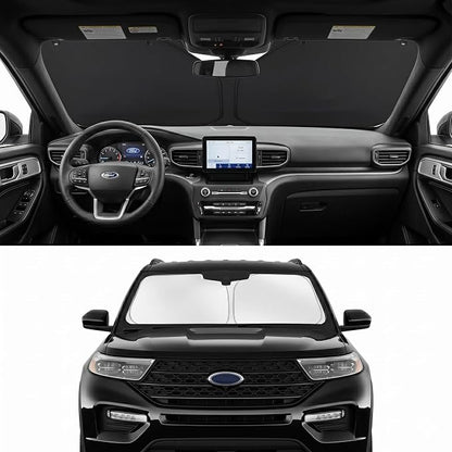 Custom Fit Windshield Sun Shade for Ford Explorer 2020-2026 | Perfect Vehicle Fit, Cooler Interior, Blocks UV Rays, Stronger Frame, Easy Fold & Store