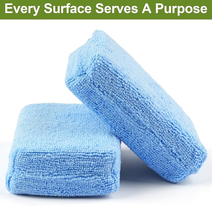 8 PCS Microfiber Applicator Pad, 4.7"x3.1" Scratch-Free Foam Buffing Scrub Pads, Car Wash Sponges for Effortless Detail Polishing, Waxing, Tire Shining, Interior Cleaning, Scrubbing (Blue)