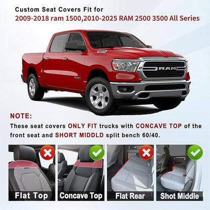Huidasource Dodge Ram Seat Covers Full Set, Full Coverage Waterproof Leather Pickup Truck Seat Cushion Protector Fit for 2009-2018 1500, 2010-2025 2500/3500 Crew Mega Cab(Full Set/Black&Blue)