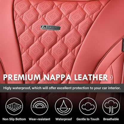 Coverado Car Seat Covers Front Seats, Red Seat Covers, Breathable Perforated Design, Luxurious Diamond Leather Car Seat Cover, 2 Pack Car Seat Protector Front Seat Cover Universal Fit Most Cars
