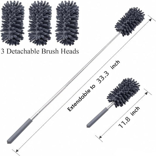 Microfiber Duster for Cleaning, GMLKRY Hand Washable Dusters with 3pcs Replaceable Microfiber Head, Extendable Pole, Detachable Cleaning Supplies for Office, Car, Window, Furniture (Gray)