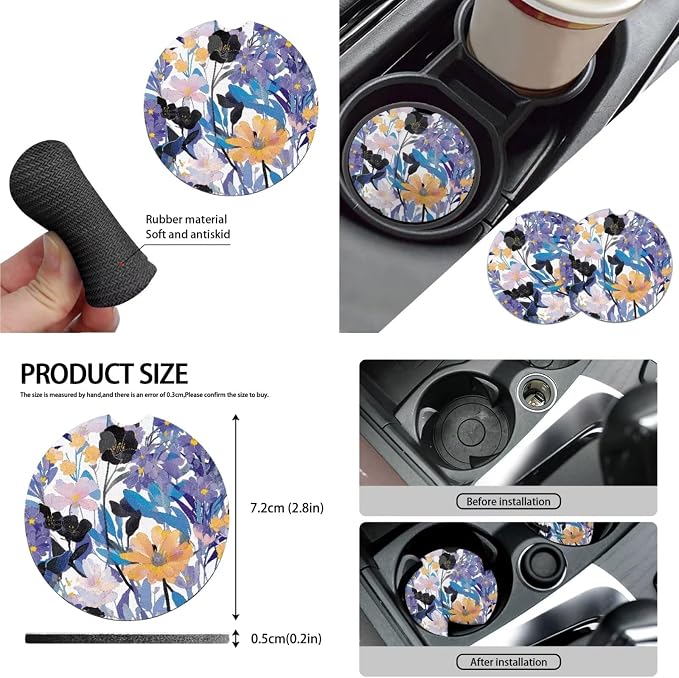 10 Pack Abstract Flower Car Seat Covers, Watercolor Flowers Field Front Seats Rear Bench Car Seat Protectors, Countryside Floral Universal Cars Interior Covers