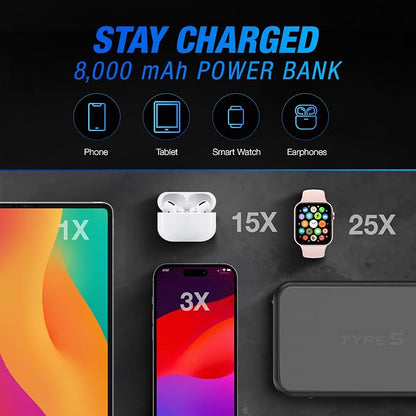Type S Dynamic Light DL20 1000A Car Battery Jump Starter 12V 6L Gas 3L Diesel LCD Display, Car Jumper Starter Portable Charger, Jump Box, Power Bank, Emergency Hazard Lights, UL Listed - Gray