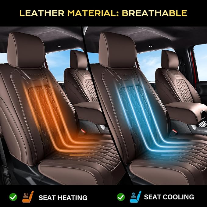 Coverado Premium Leather Front Seat Covers Waterproof Heavy-Duty Protectors Custom Fit for Ford F150 (2015-2026) F250/F350/F450 (2017-2026)-Brown, Vintage Style, Scratch-Resistant