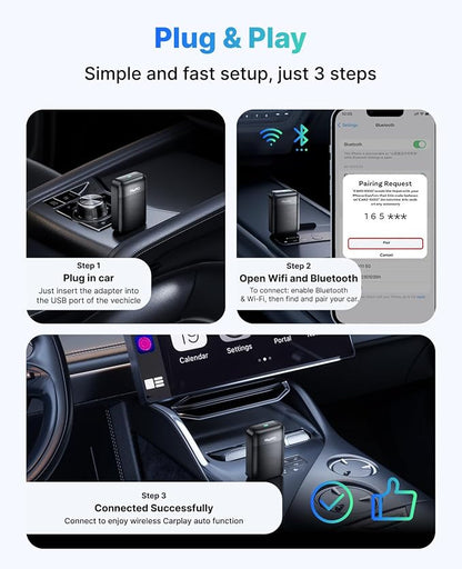 Wireless CarPlay Adapter for Apple iPhone, 2026 Convert Wired to Car Play Wireless, Plug & Play, Auto-Connect, Ultra Mini Car Play Adapter with USB A/C, No Latency for iPhone iOS 10+(2017+ Vehicles)