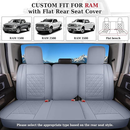 Coverado Car Seat Covers Full Set, Waterproof RAM 1500 Seat Cover Compatible with 2002-2026 RAM 1500 2500 3500 Crew Double Mega Quad Cab with Flat Bench, Gray