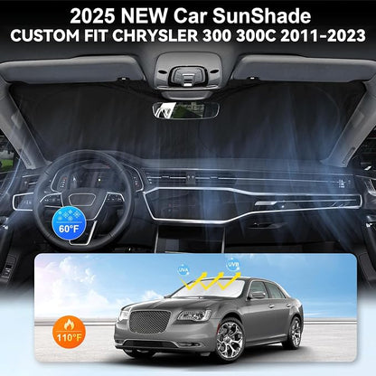 Sunshade for Chrysler 300 Windshield Sun Shade for Chrysler 300 300C 2011-2023 2024 2025 Car Accessories Foldable Front Window Shield Cover Sun Visor Protector 2 Layers Block UV Rays Heat with Pouch