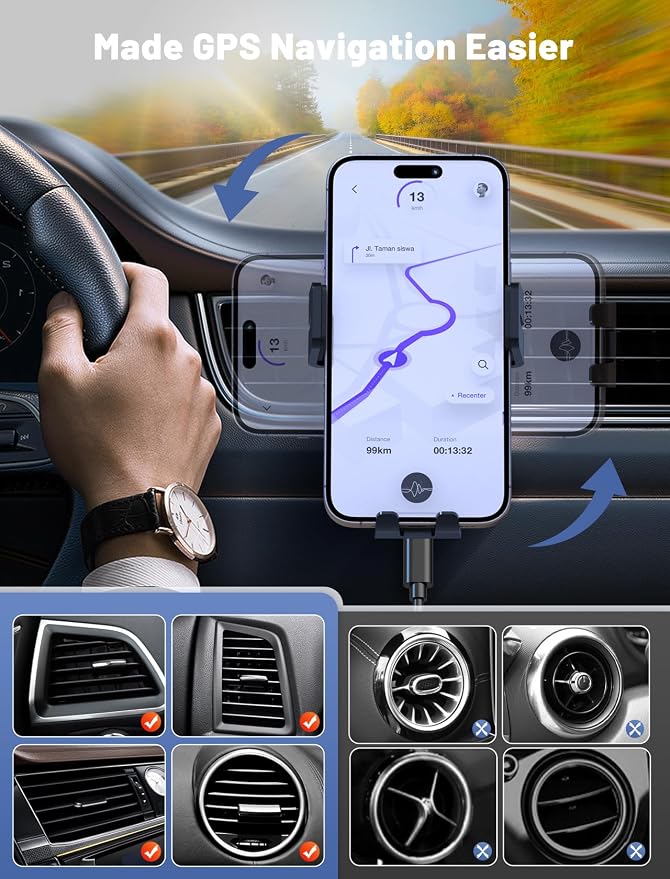 Wireless Car Charger, MOKPR Auto-Clamping Car Mount 15W/10W/7.5W Fast Charging Air Vent Car Phone Mount Compatible with iPhone 15/14/13/13 Pro/12 Pro Max/12 pro/12/11/10 Series, Samsung Galaxy Series