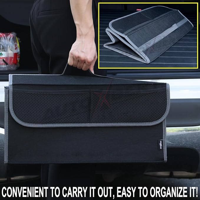 Car Trunk Organizer,Soft Felt Car Bag Organizer 20x6.11x10 inch Folding,for Honda CRV Civic Accord Ford Focus Fusion Toyota RAV4 Jeep SUV/Truck/Sedan/Van