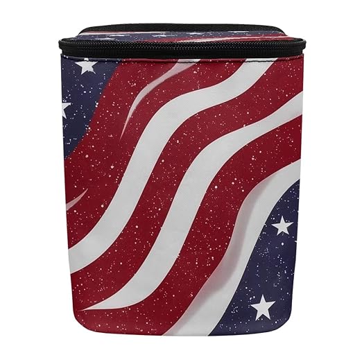 Talayituse American Flag Star Print Car Trash Can with Lid, 4th of July Leak Proof Auto Trash Bag Hanging Vehicle Garbage Can Multipurpose Storage Container for Back Seat Road Trip