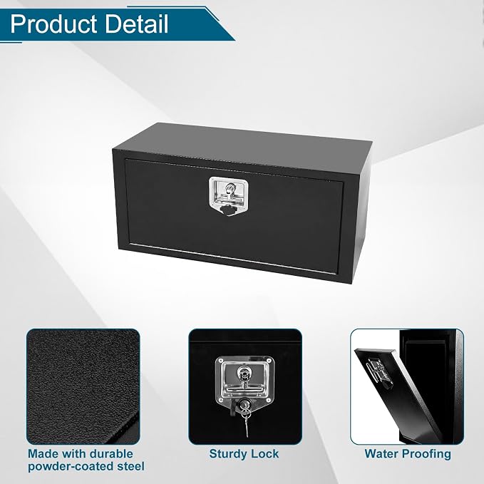 30"X12"X14" Underbody Truck Box Black Heavy Duty Steel Trailer Box Pick Up Truck Tool Box Storage Organizer w/Lock & eys