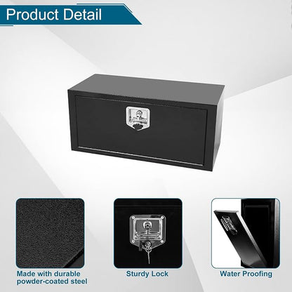 30"X12"X14" Underbody Truck Box Black Heavy Duty Steel Trailer Box Pick Up Truck Tool Box Storage Organizer w/Lock & eys