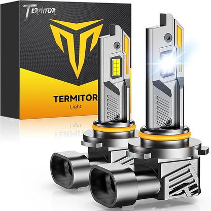 Termitor 9012/HIR2 Light Bulbs, 110,000LM 16X Super Brightness, 1:1 Mini Size with Cooling Fan, 6500K Cool White, Plug N Play, 95%+ Vehicle Adaptability, 9012 HID Daytime Running Light, Pack of 2