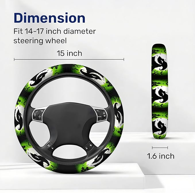GENANY Green Horror Sack Steering Wheel Cover, Non Slip Polyester Car Wheel Protector for Car SUV Truck, Universal 15 Inch