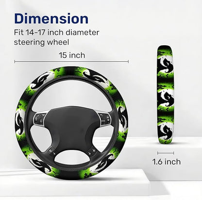 GENANY Green Horror Sack Steering Wheel Cover, Non Slip Polyester Car Wheel Protector for Car SUV Truck, Universal 15 Inch