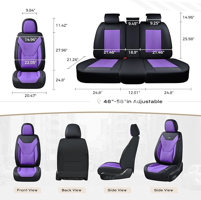 Coverado Car Seat Covers Full Set, Front Seat Covers with Lumbar Support and Back Seat Cover Waterproof Leather Automotive Seat Cover, Universal Car Interior Protectors Cushion for Most Cars