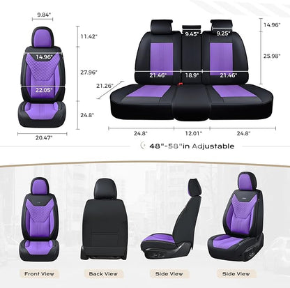 Coverado Car Seat Covers Full Set, Front Seat Covers with Lumbar Support and Back Seat Cover Waterproof Leather Automotive Seat Cover, Universal Car Interior Protectors Cushion for Most Cars