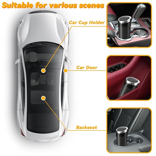 Car Trash Can Bin with Lid - 2 Pack, Leakproof Garbage Can for Vehicle, Mini Trash Bin with 180 Attached Trash Bags, Easy to Clean Cup Holder Trash Can for Car, Home, Office