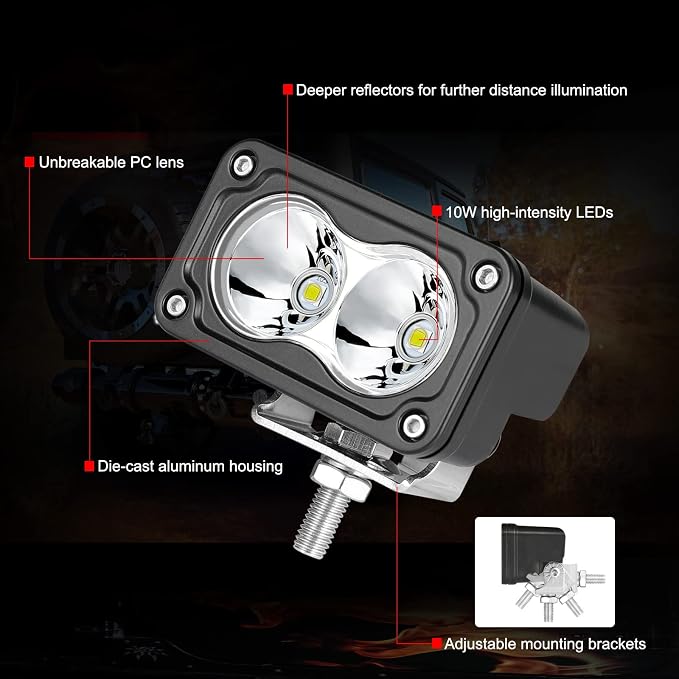 LED Pods, 2Pcs 40W 3 Inch Driving Light Bar Off Road Spot Light Super Bright Work Light Cube LED Bumper Light Pod Fog Light for Truck ATV UTV Motorcycle Boat Offroad