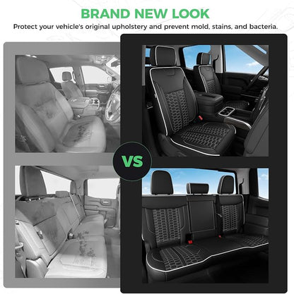 Custom Leather Seat Covers for Silverado/Sierra 1500 2019-2026, 2500HD 3500HD 2020-2026 Crew Cab Full Set with Jump Seat Cover (Armrest Storage Version Only), Truck Accessories