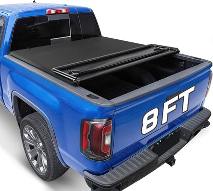 RHOBRA Soft Quad-Fold Truck Bed Tonneau Cover Compatible with 2007-2026 Toyota Tundra with 8ft Bed, 26.5oz Vinyl Truck Bed Cover, Weather Resistant Bed Cover
