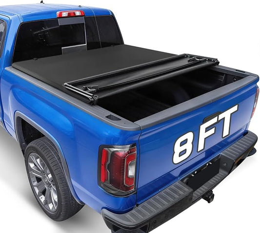 RHOBRA Soft Quad-Fold Truck Bed Tonneau Cover Compatible with 2007-2026 Toyota Tundra with 8ft Bed, 26.5oz Vinyl Truck Bed Cover, Weather Resistant Bed Cover