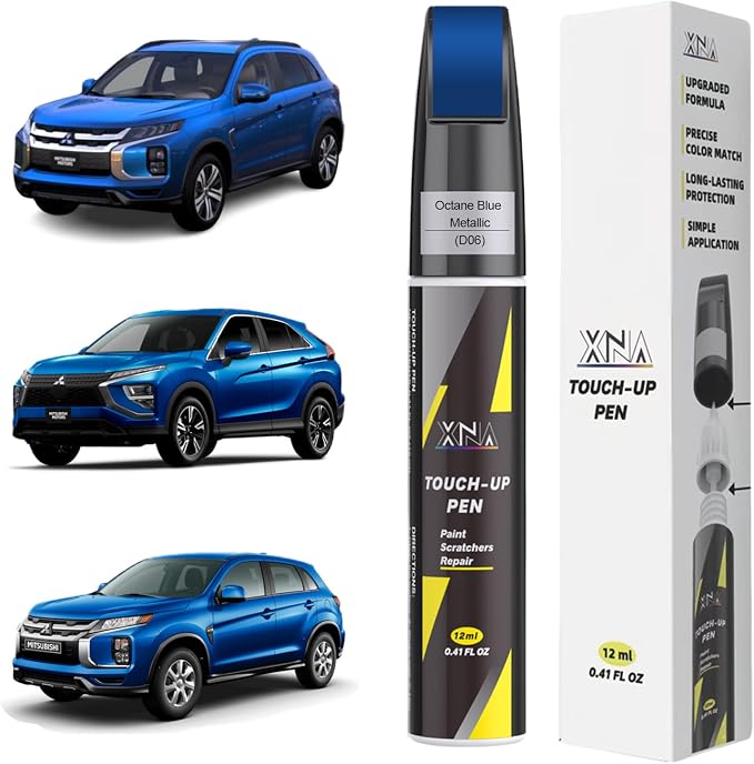 XNA Octane Blue Metallic/Lightning Blue Metallic(D06) for Mitsubishi Touch Up Paint, 2 in 1 Car Scratch Remover with Pen Tip and Brush, Exact Color-Matched for Car Paint Scratch Repair, Quick & Easy Fix Chips and Nicks