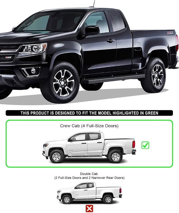 APS Running Boards (Nerf Bars Side Steps Step Bars) Compatible with Chevy Colorado GMC Canyon 2015-2026 Crew Cab 6ft Bed (Black Powder Coated 5 inches Wheel to Wheel)