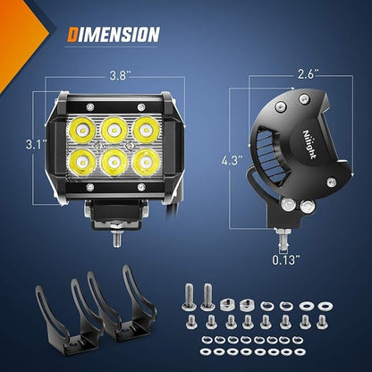 Nilight 4 Inch LED Light Pods 2PCS 18W Flood Fog Light Bar with 12V 5Pin Rocker Switch TE Connector Wiring Harness Kit-2 Leads for 4x4 offroad Pickup Truck ATV UTV SUV Golf Cart Boat