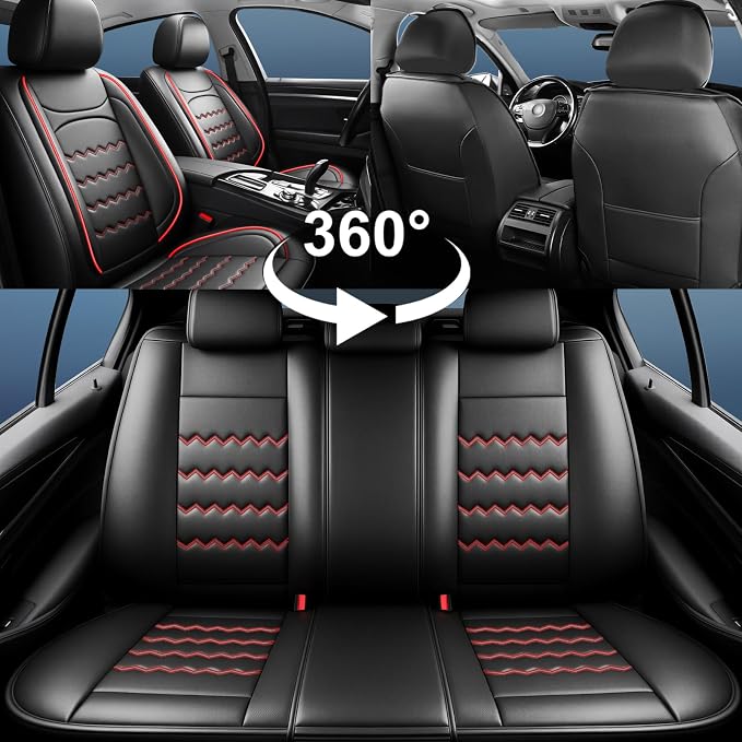 Car Seat Covers Fit for Ford Mustang Mach-E 2021-2026, Full Coverage Leather Waterproof Breathable Seat Covers Full Set, Automotive Seat Protectors, Airbag Compatible (2 Front Seats, Red Black)