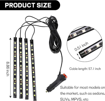 Car LED Strip Light, 12V 48 LED Interior Atmosphere Lights Under Dash Ambient Night Light, Universal Auto Interior Decorative Lamp with USB Port, Car Accessories (White, Cigarette Lighter)