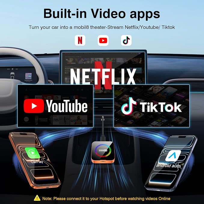 AI Box 3.0 2026 Upgrader Car Streaming Device with Netflix YouTube Prime Video Wireless Apple CarPlay & Android Auto Adapter USB Drive for OEM Wired CarPlay Cars