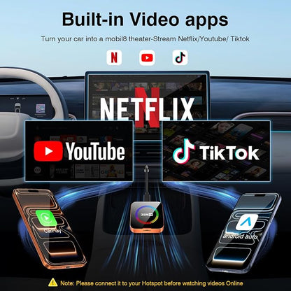 AI Box 3.0 2026 Upgrader Car Streaming Device with Netflix YouTube Prime Video Wireless Apple CarPlay & Android Auto Adapter USB Drive for OEM Wired CarPlay Cars