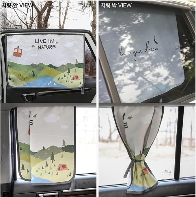 Magnetic Car Sun Shade Curtain for Side Window – Sun Blocker and UV Protector for Baby, Kids, and Pets – Universal Fit with Built-in Magnets for Steel-Framed Door (Bebe Forest)