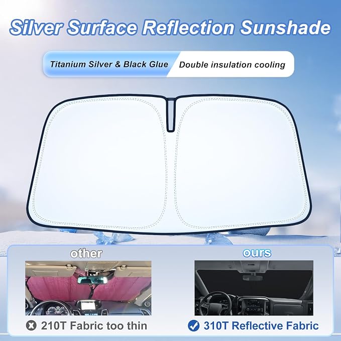 Windshield Sun Shade Foldable for 2014-2018 Chevy Silverado/GMC Sierra 1500 2500HD 3500HD Fully Covered Front Window Shade Sun Visor, Blocks UV Rays and Heat, Keep Cool and Protect Interior