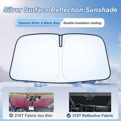 Windshield Sun Shade Foldable for 2014-2018 Chevy Silverado/GMC Sierra 1500 2500HD 3500HD Fully Covered Front Window Shade Sun Visor, Blocks UV Rays and Heat, Keep Cool and Protect Interior