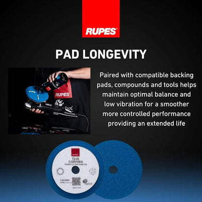 RUPES 9.DA100H Pack of 24 Blue D-A Coarse Cutting Foam Pads 100mm | Ideal for Paint Correction | Mild to Severe Defect Removal | Compatible with 4" Backing Plate