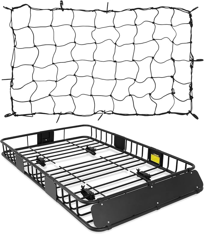 64"x39" Universal Roof Rack Basket with Net & Wind Fariring, Heavy-Duty Roof Rack Cargo Carrier up to 250 lbs, Weather-Resistant for SUV/Truck/Jeep/Camping/Travel
