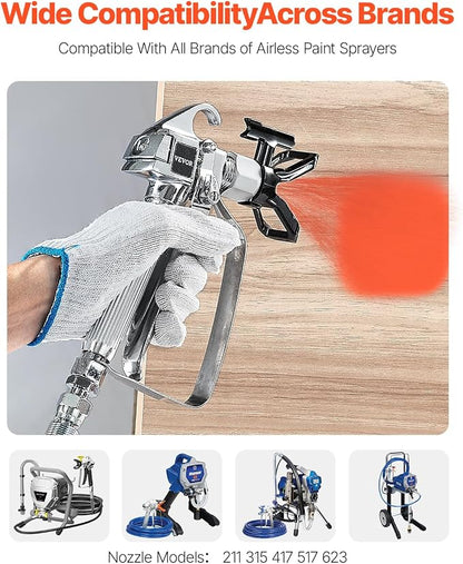 VEVOR Airless Paint Spray Gun, 3600PSI High Pressure Airless Paint Sprayer Gun with 5 Tips, 211, 315, 417, 517, 623, Swivel Joint Airless Spray Gun Kit with Filters, Cleaning Needle and Brush