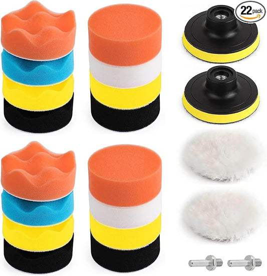 22 Pcs Polishing Pads Kit,3 Inch Sponge Buffing Pads,Buffer for Car Detailing, Polishing Wheel for Drill,Car Buffer Polisher Kit Drill Buffing Kit for Car Polishing, Waxing, Sealing Glaze