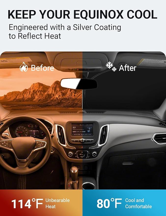 Proadsy 2026 Upgrade Front Windshield Sunshade Foldable Sun Shade Protector Custom Fit/Chevy Equinox 2017-2024 Accessories