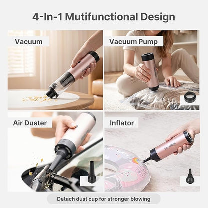 Shop-Vac S4 Mini Car Vacuum Cordless, 15000Pa 4-in-1 Portable Handheld Desk Vacuum & Air Duster with Brushless Motor, LED Light, Multi-Nozzles, 2 Modes, for Car, Office, Keyboard Cleaning (Champagne)