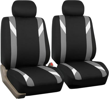 FH Group Front Set Cloth Car Seat Covers for Low Back Seats with Removable Headrest, Universal Fit, Airbag Compatible Seat Cover for SUV, Sedan, Van, Gray