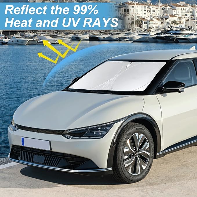 Custom Fit Kia EV6 Windshield Sunshade for 2022 2023 2024 2025 EV6 for Kia Front Window Shades Cover for Windshield Sun Visor Protector 210T Reflector Blocks UV Rays Cooler Car Accessories